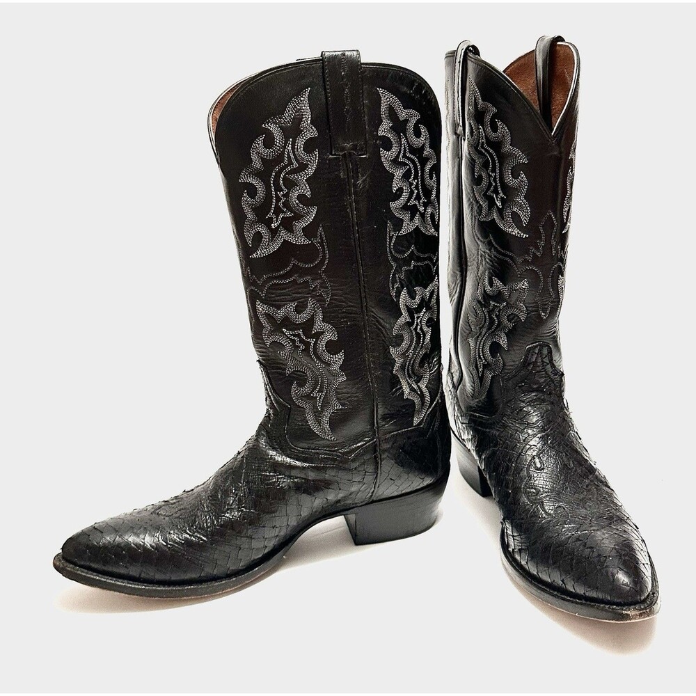 Dan Post Leather Black Cowboy Boots Reptile Skin Foot Toe 10 1/2 D